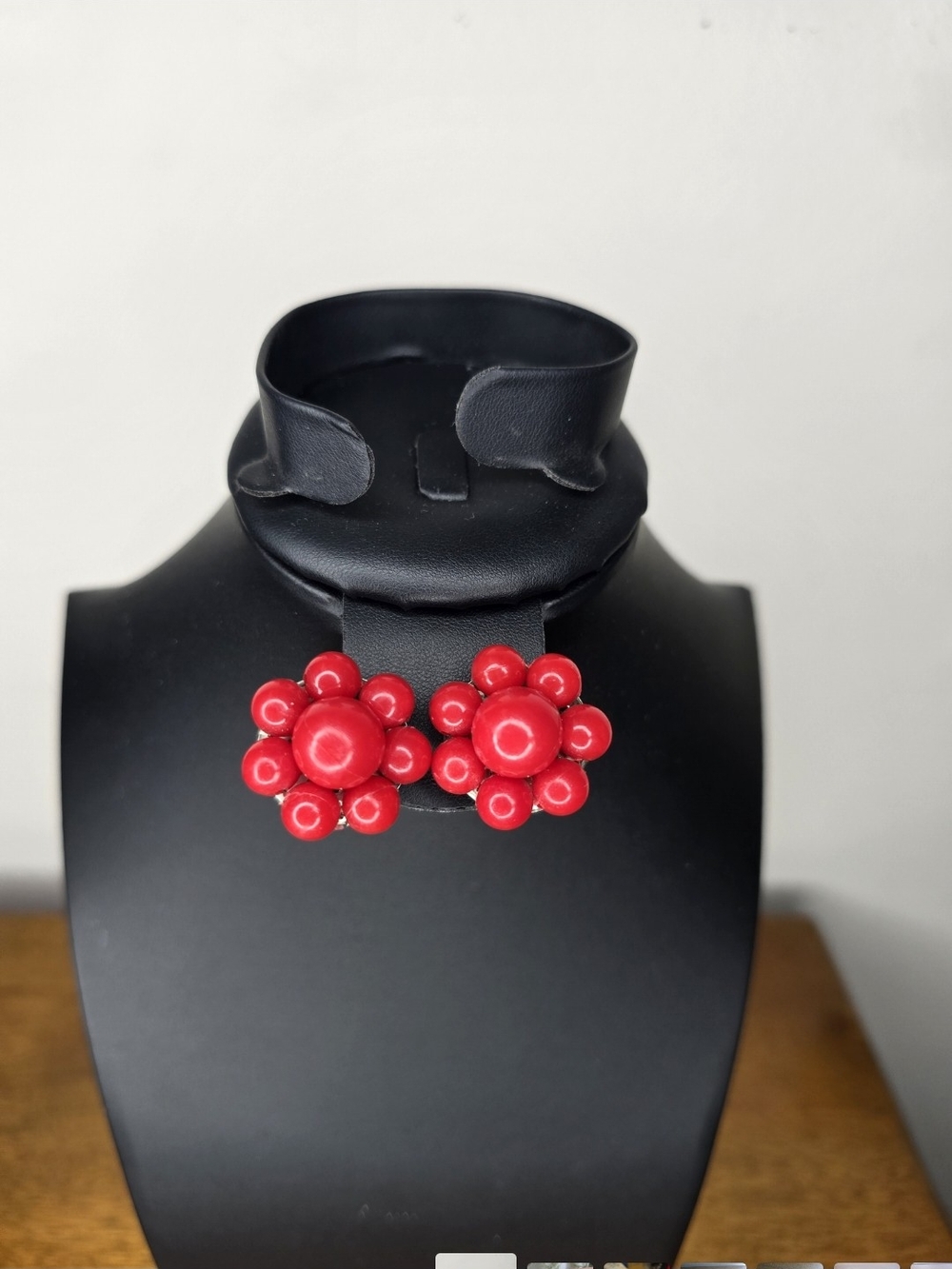 Vintage Mid Century Bright Red Floral Cluster Clip On Earrings for Women